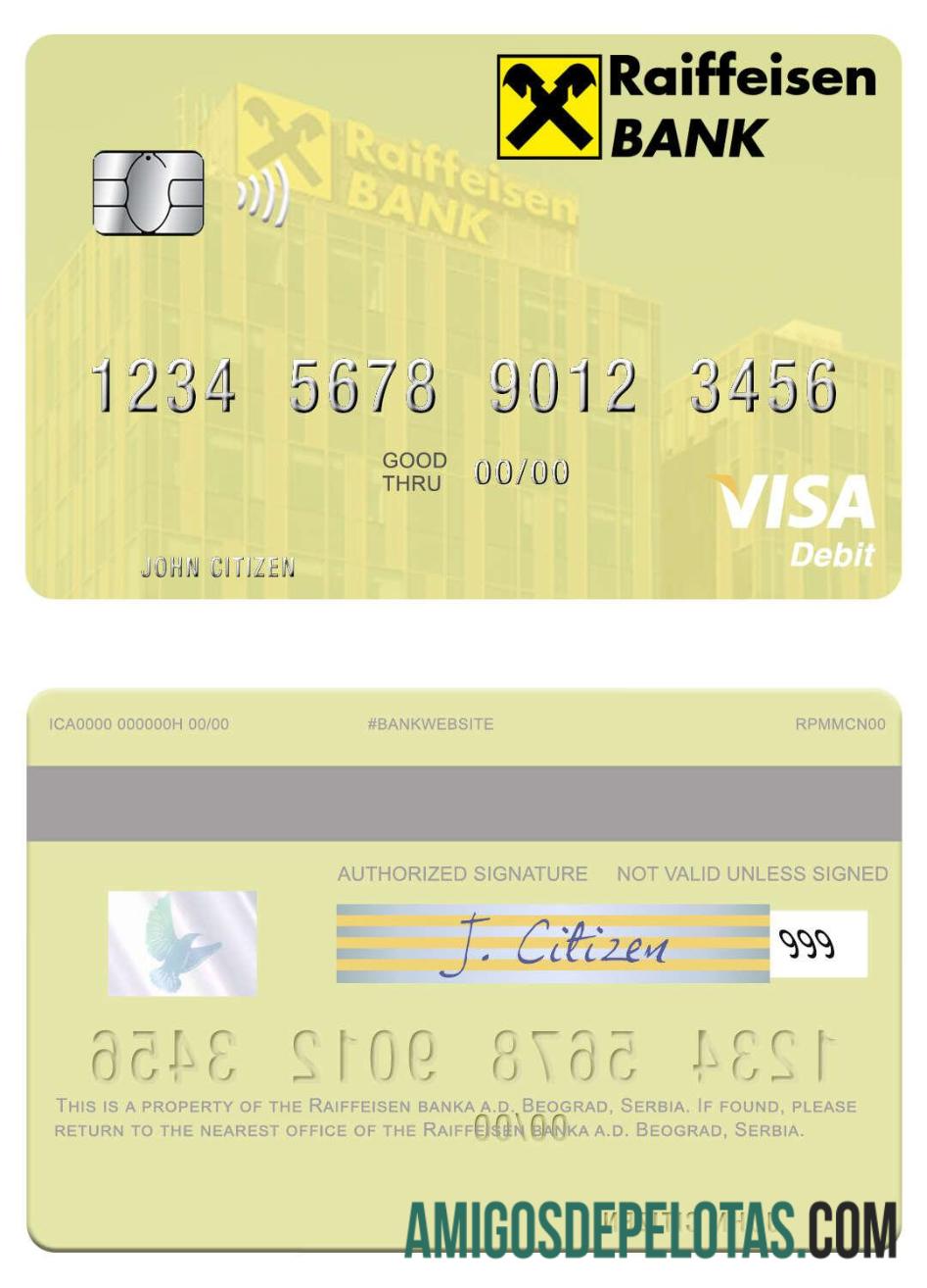 Sérvia Raiffeisen Bank A.d. Cartão de débito Belgrado Visa exemplo real